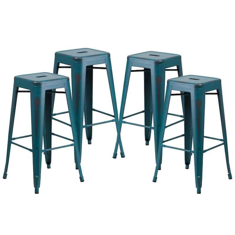 4 Pack 30"H Backless Distressed Metal Indoor-Outdoor Barstool