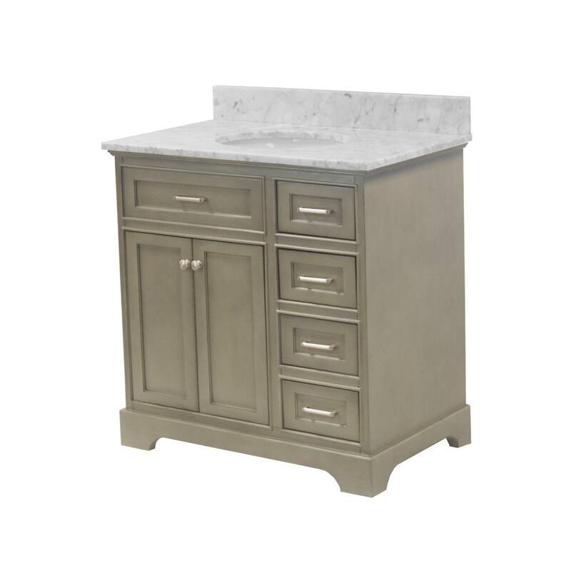 KitchenBathCollection Aria 36" Bathroom Vanity with Carrara Marble Top