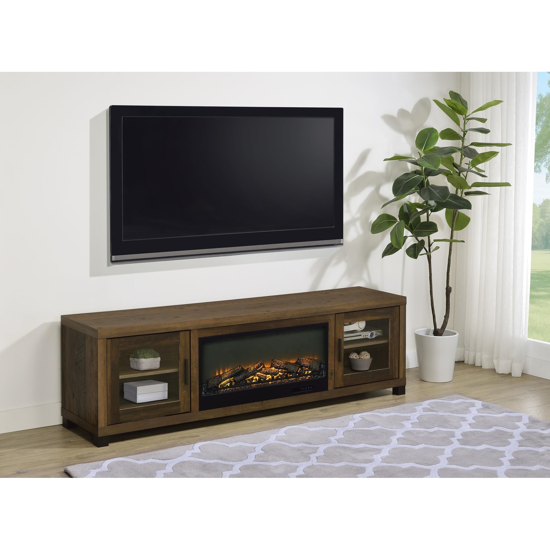 Havering 71-inch TV Stand Fireplace Media Console Dark Pine