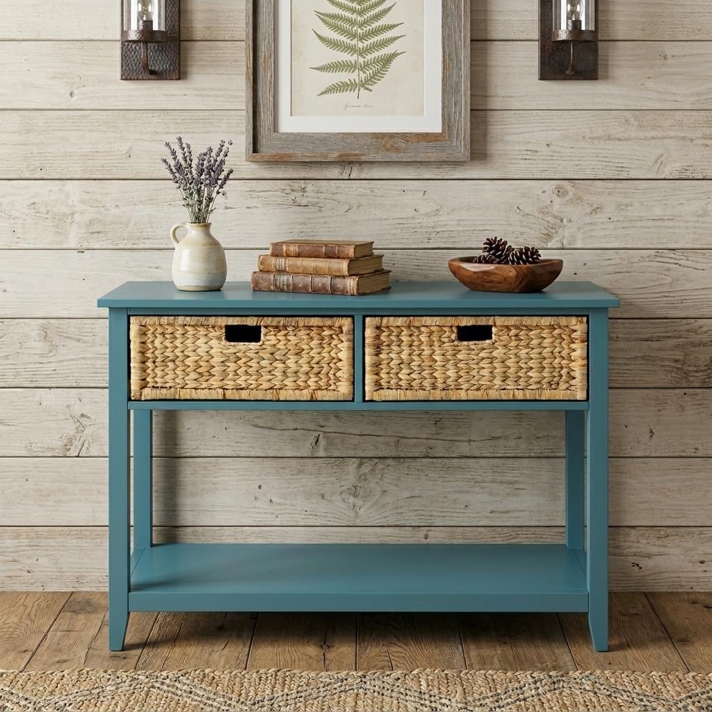HomeRoots 44" Teal Blue Solid Wood Console Table - 44.00 in. x 28.00 in. x 16.00 in.