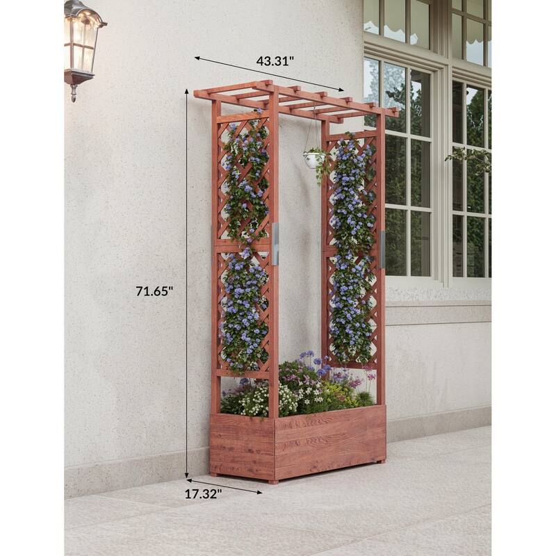 Wooden Elevated Garden Planter with Trellis