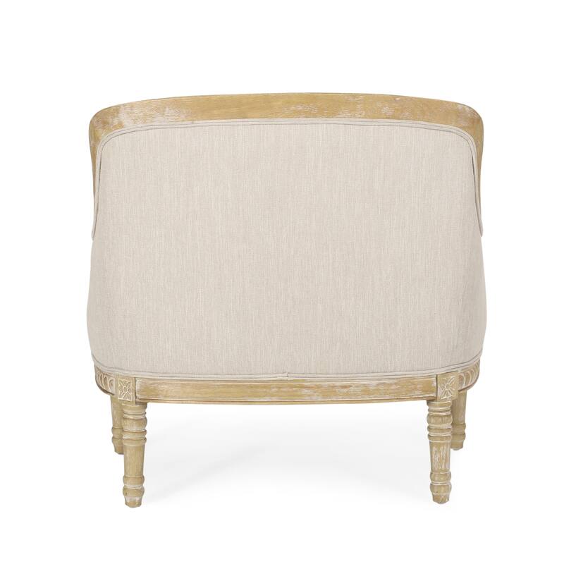 Roomfitters Upholstered Club Chair, Carved Wood Frame with Cushioned Seat, Classic Accent Armchair in Linen