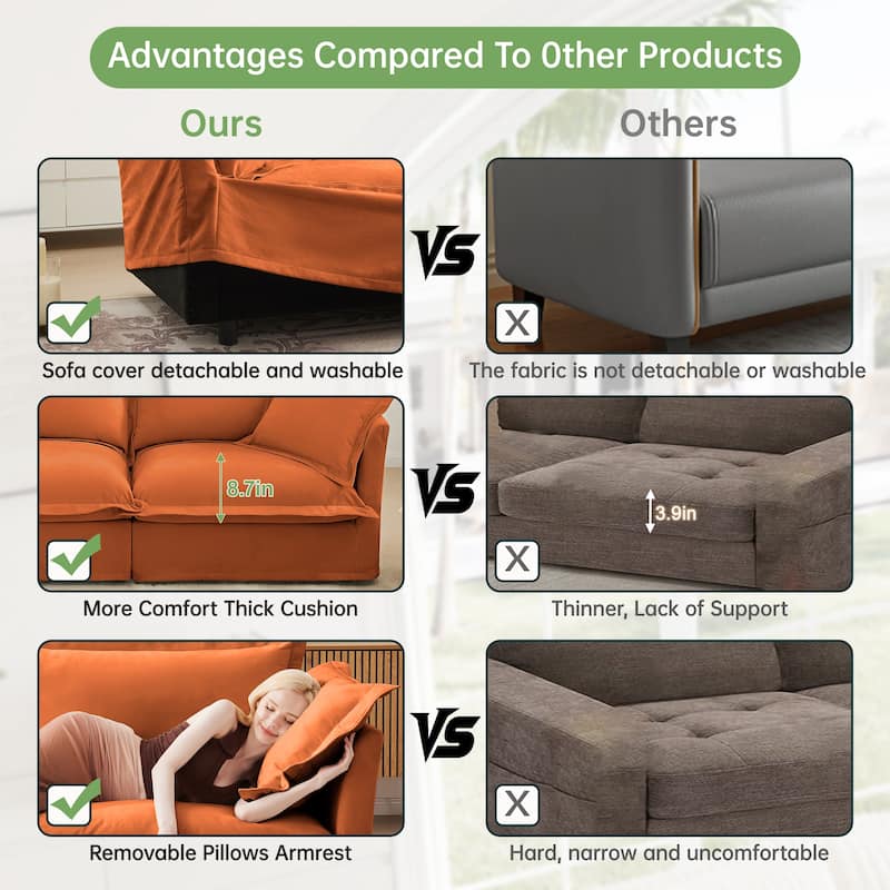 Oversized Chenille Single Sofa Chair, Slipcovered Upholstered Accent Chair, Deep Seat Sofa Chair with 2 Throw Pillows