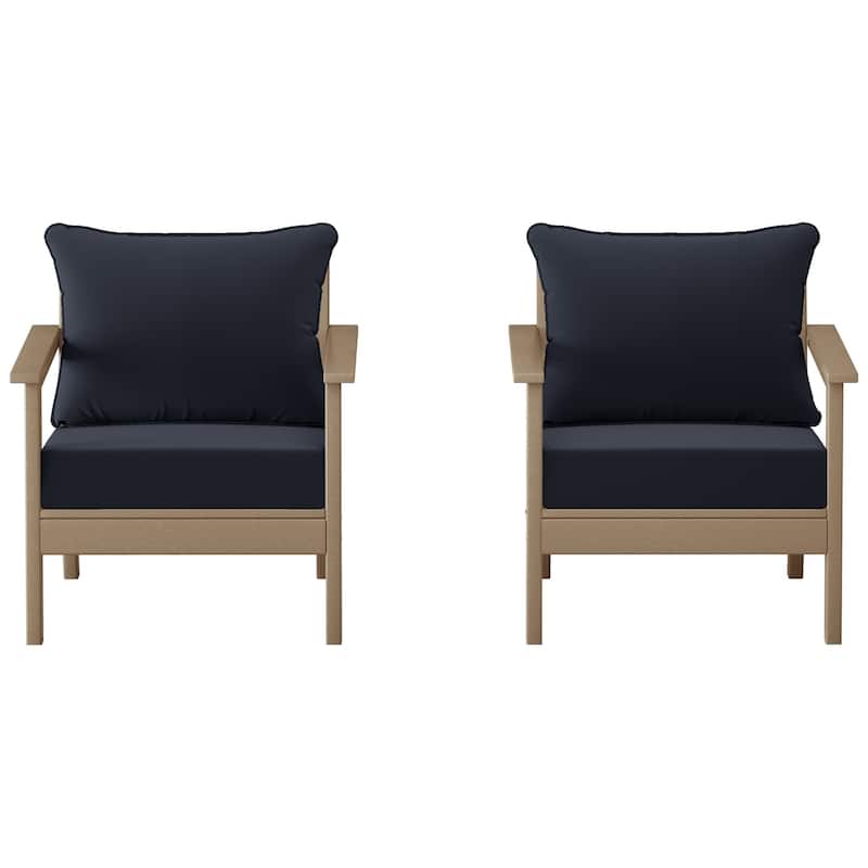 Birchwood All Weather HDPE Outdoor Patio Weathered Wood Deep Seating Conversation Set With Cushions (2-Piece)