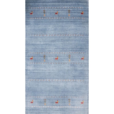 Hand Knotted Oriental 100% Wool Carpet Tribal Animal Pictorial Navy Blue & Blues Gabbeh Area Rug - 4' 10'' X 3' 0''