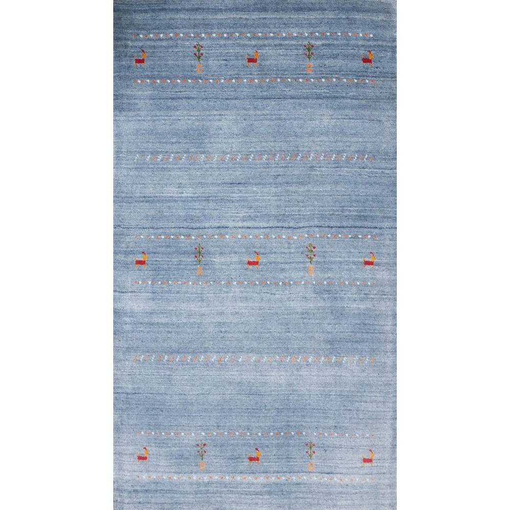 Hand Knotted Oriental 100% Wool Carpet Tribal Animal Pictorial Navy Blue & Blues Gabbeh Area Rug - 4' 10'' X 3' 0''
