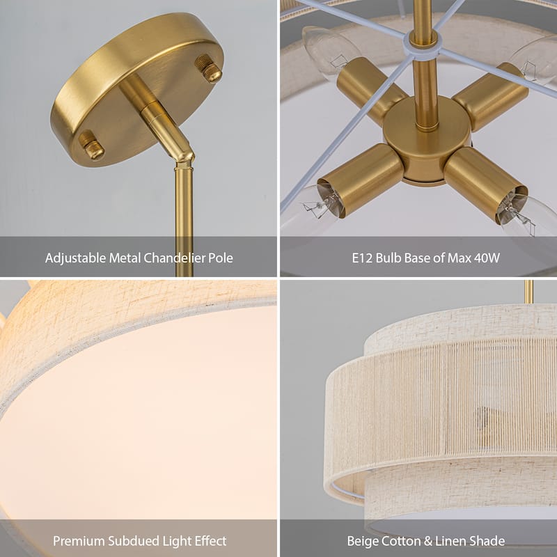 4-Light Off-white Drum Chandelier Kitchen Island Pendant Light
