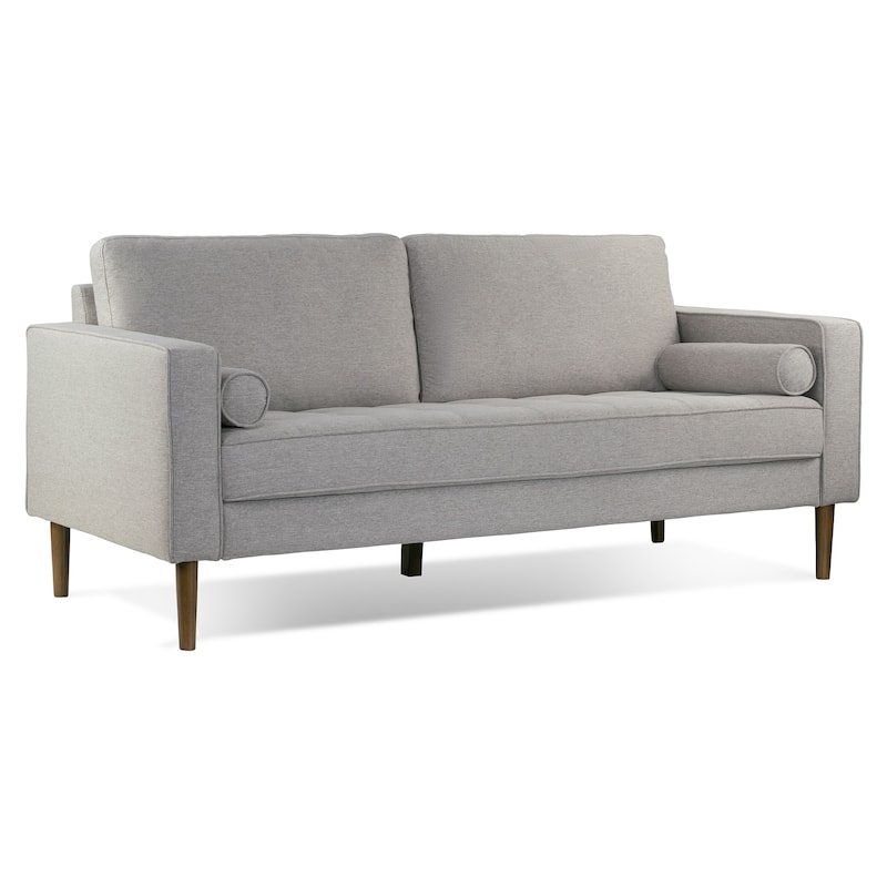 Bisera Beige Twill Tufted Fabric Sofa with Walnut Wood Legs