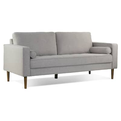 Bisera Beige Twill Tufted Fabric Sofa with Walnut Wood Legs
