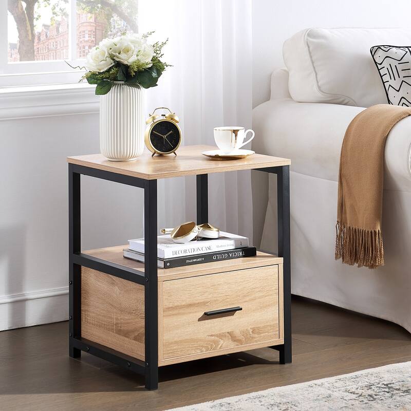 VECELO Nightstand Set of 1/2, Modern Square Side End Table, Living Room, Study Metal Frame