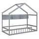 preview thumbnail 9 of 8, Wooden Twin House Bed with Storage Shelf, Kids Bed w/Fence & Roof,Gray