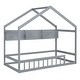 preview thumbnail 4 of 5, Wooden Twin Size House Bed with Storage Shelf,Kids Bed with Fence and Roof, Gray