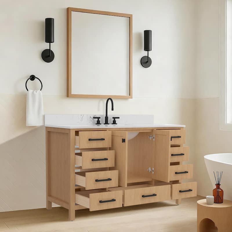 60 inch Solid Wood Freestanding Bath Vanity Engineered Countertop Undermount Rectangular Ceramic Sink - 60 inch