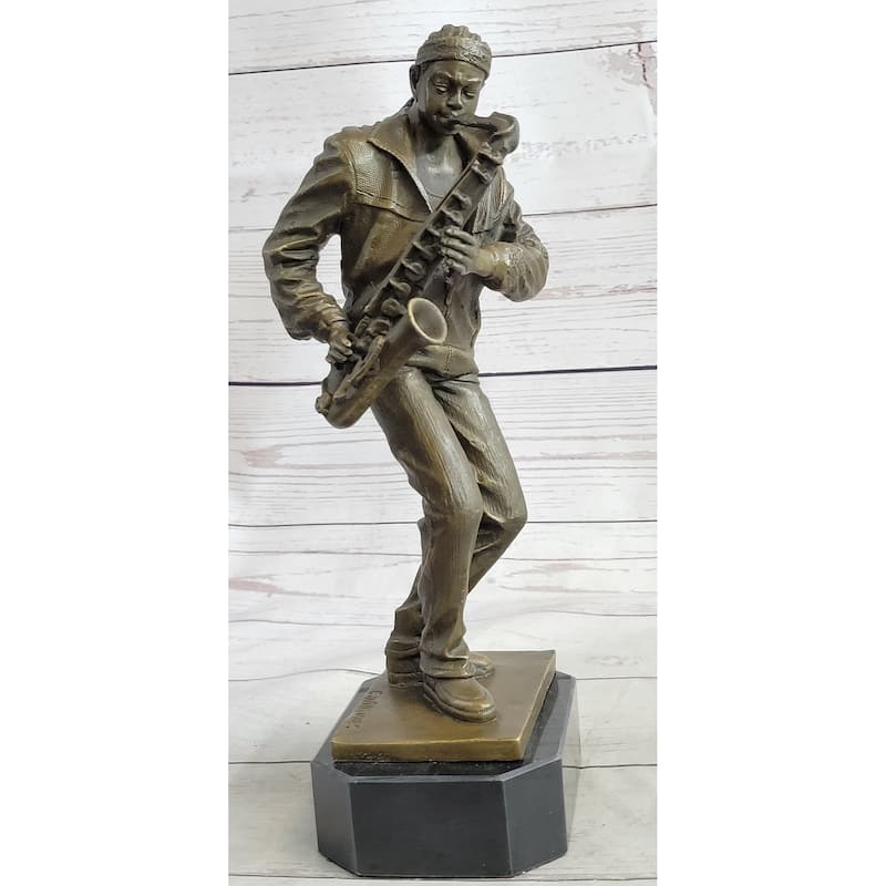 Hand Made African American Black Saxophone Player Musician Bronze Sculpture Statue