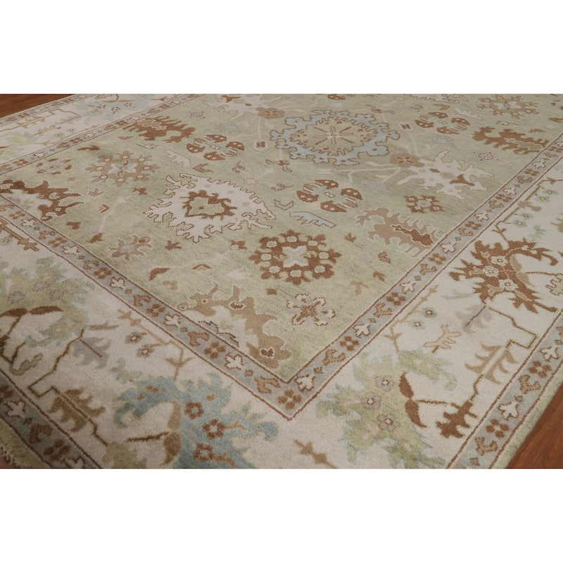 Light Green Oushak Indian Area Rug Handmade Wool Carpet - 9'0" x 11'11"