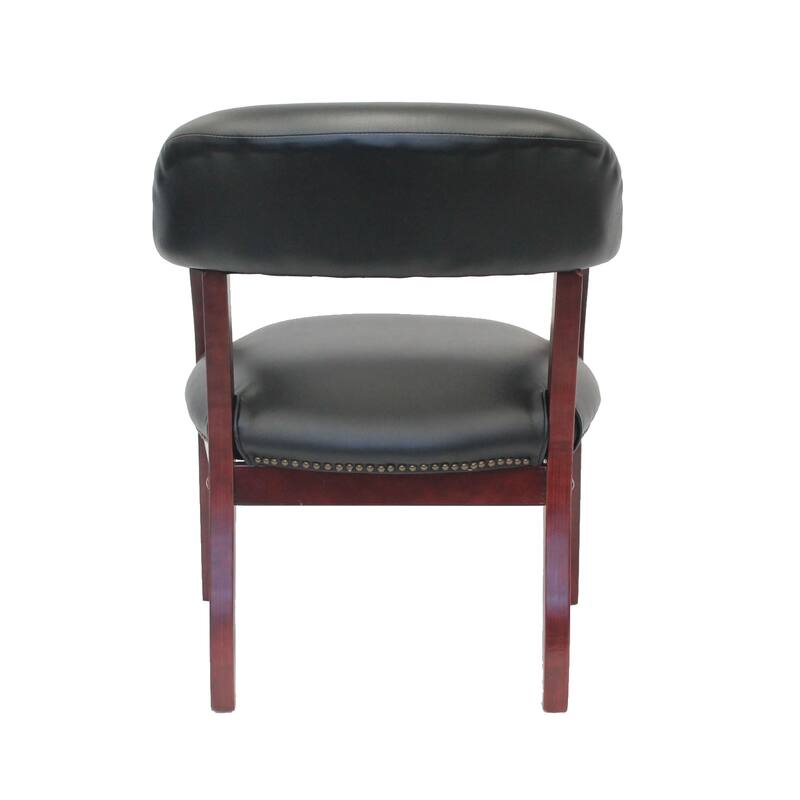Elon Guest Chair with Brass Nailhead Trim, Mahogany Wood, Black Caressoft