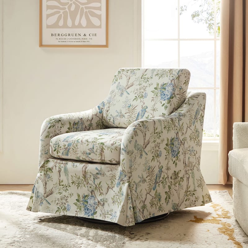 Alois Floral Slipcover Swivel Accent Chair with Removable Cushion by HULALA HOME - Floral