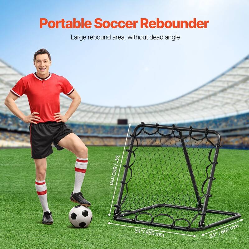 Black Iron Tube Soccer Rebounder Net, 2x2 Mesh, Adjustable Angle, Foldable and Portable