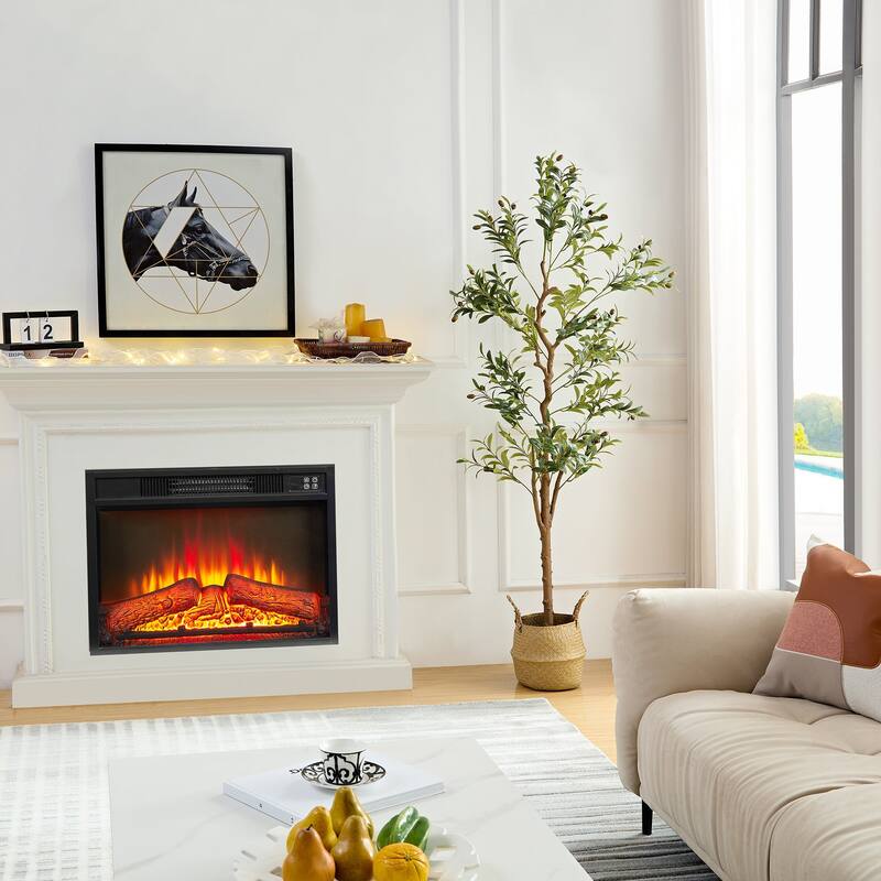 VECELO Set of 2 Artificial Olive Trees Lifelike Silk Leaves with Solid Wood Trunk 59 and 71-inch Tall for Home and Office Decor