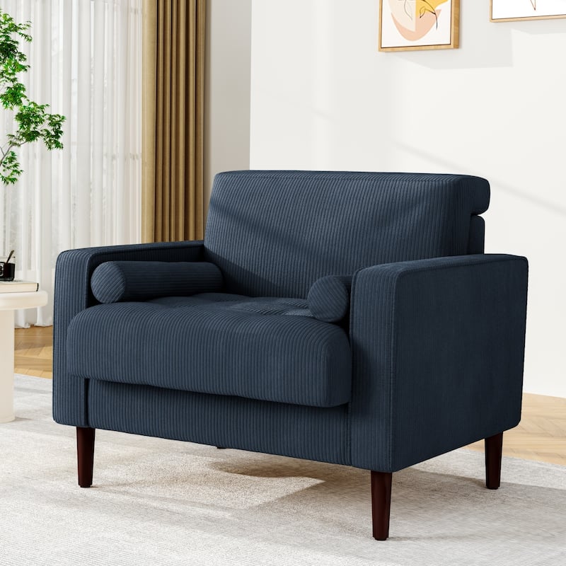 UIXE Upholstered Wide Comfy Accent Club Chair with Wood Leg - 34.6" W x 30.6" D x 28.7" H - Navy Blue