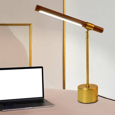 Modern Banker LED Desk Lamp Adjustable Wood Brass Base Dimmable