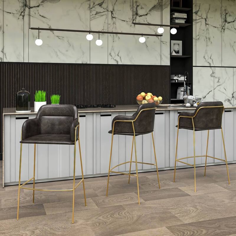 LeisureMod 40" Low-Back Velvet Upholstered Bar Stool with Gold Stainless-Steel Frame for Home Living Room Kitchen & Bar