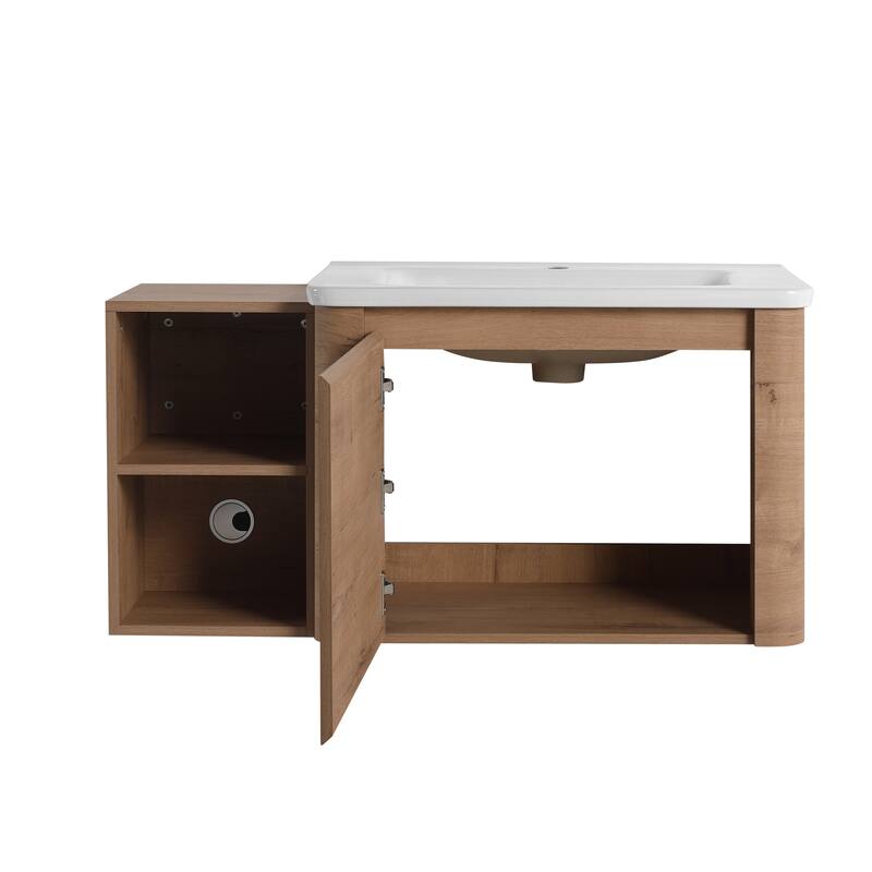 Floating Bathroom Vanity with Sink, Wall-Mounted Bathroom Storage Cabinet, Vanity Cabinet & Ceramic Sink Set