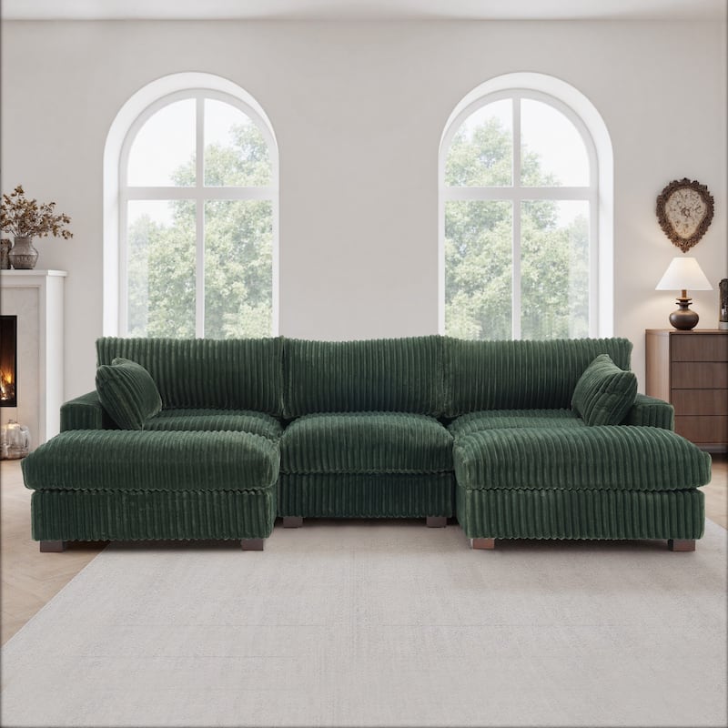 Modern Oversized Plush Corduroy Modular Sectional Sofa with 2 Ottomans