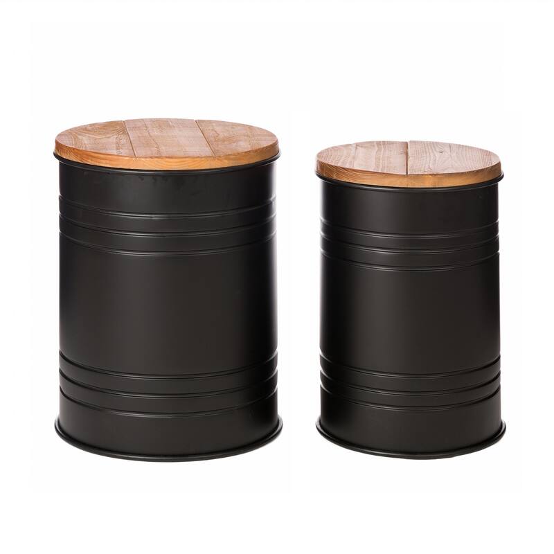 Glitzhome Industrial Farmhouse Round Storage Side Tables (Set of 2)