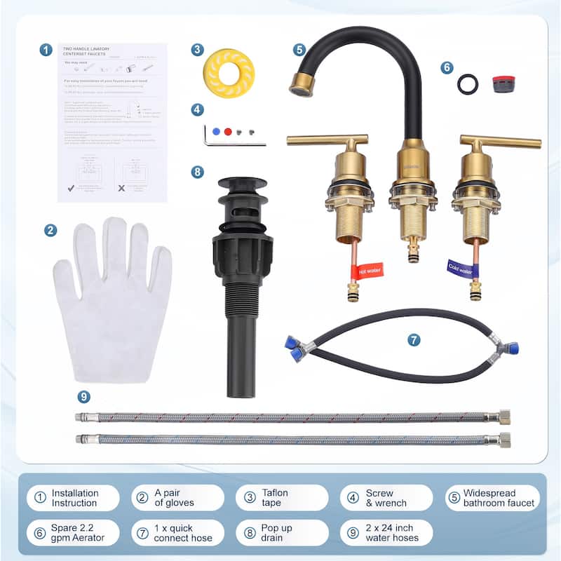 WOWOW 8 in. Widespread Double-Handle Bathroom Faucet with Drain Kit