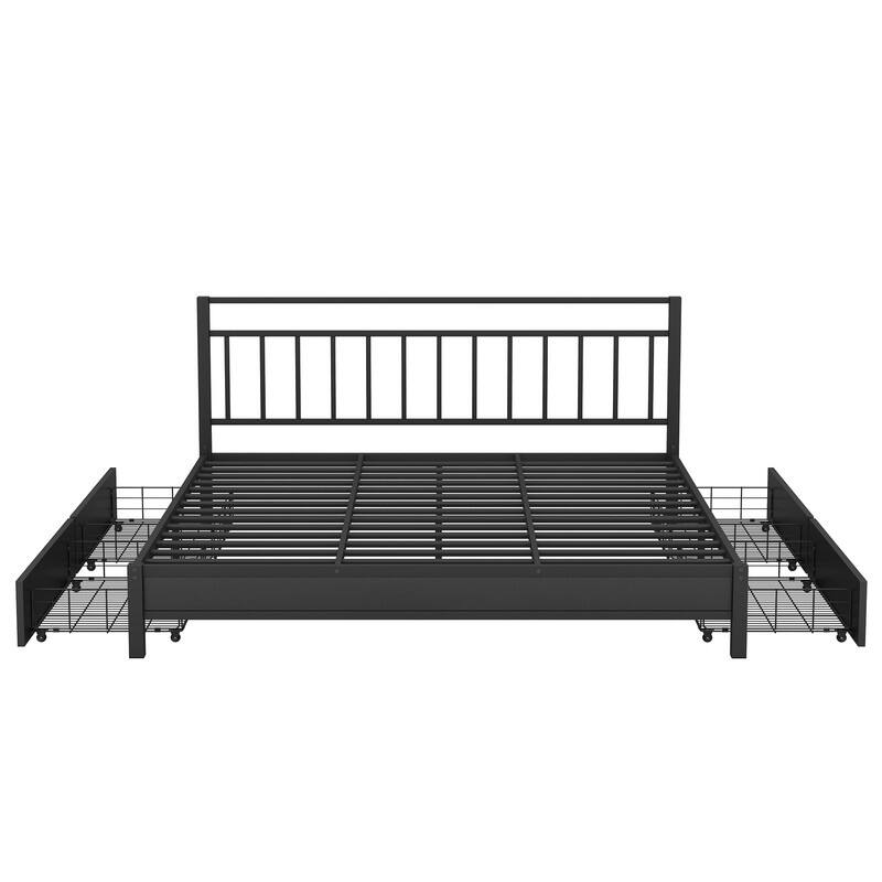 King Size Storage Platform Bed with 4 Drawers, Black On Sale Bed