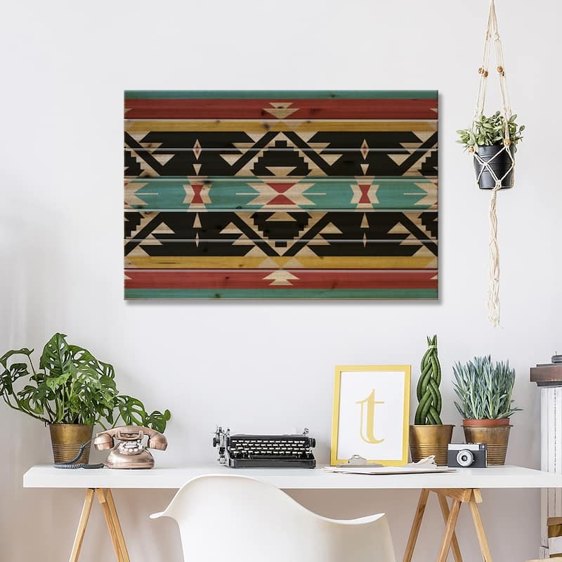 Black, Red & Blue Tribal Pattern Print On Wood by 5by5collective - Multi-Color