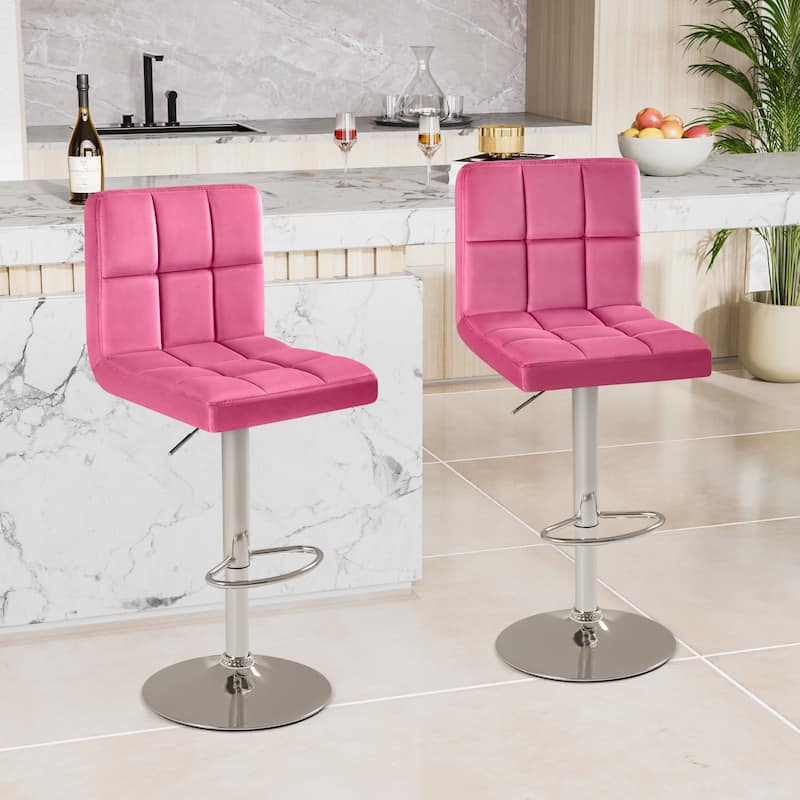 Furniwell Bar Stools Velvet Height Adjustable Swivel Counter Stools with Back - N/A