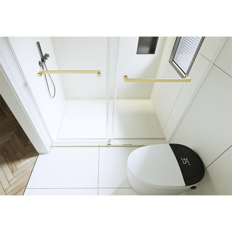 60''W x 76''H Frameless Double Sliding Soft-Close 3/8 inches Glass Shower Door in Brushed Gold/Nickel/Black