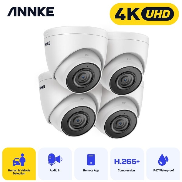 ANNKE 4K PoE Security Camera 4Pcs Dome Surveillance IP Camera On