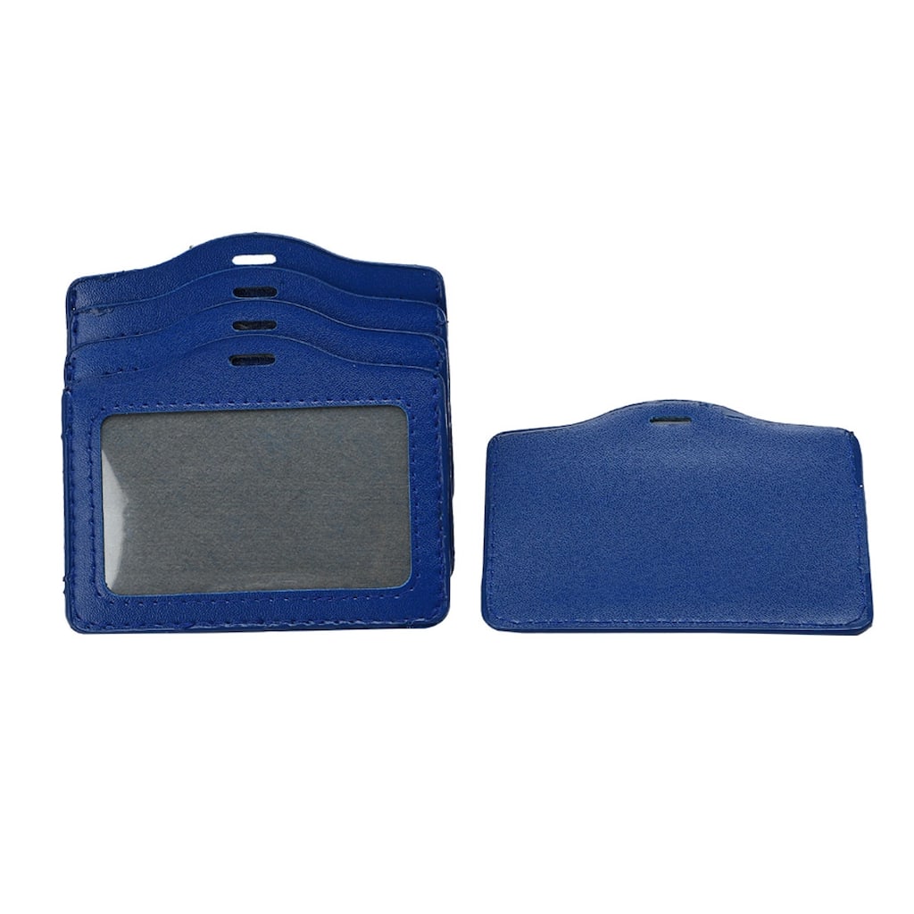 5 Pcs Faux Leather Staff Name ID Badge Card Holder Blue