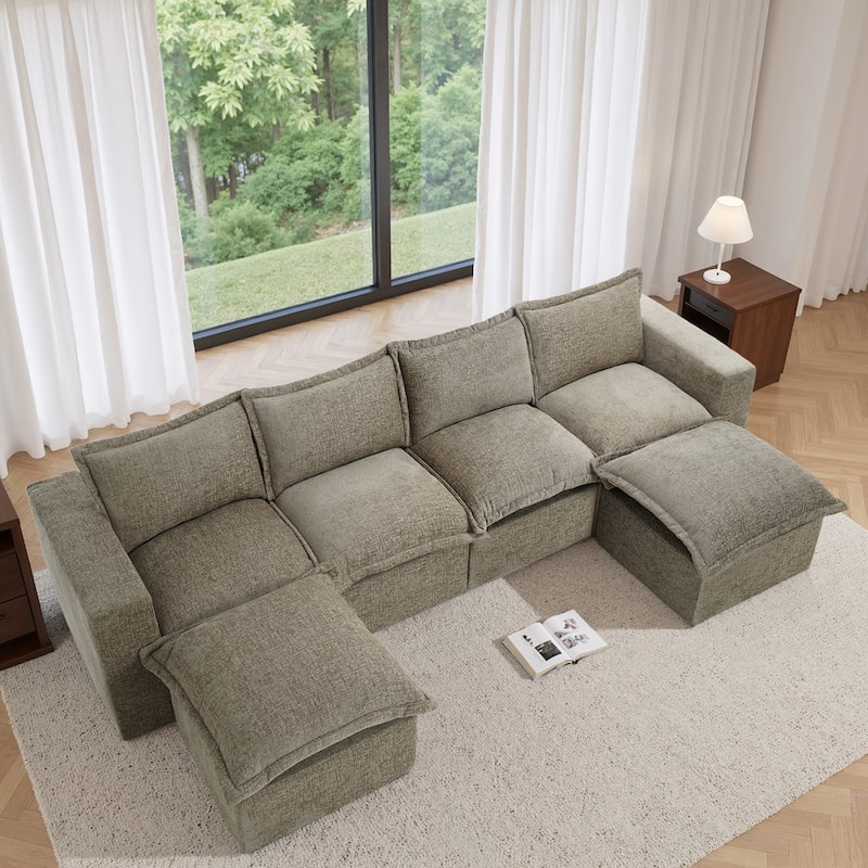 Chenille No Assembly Modular Sectional Sofa Cloud Couch with Ottoman