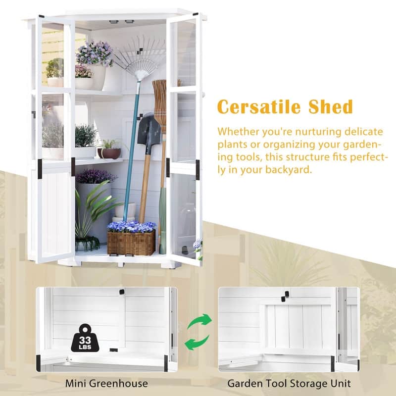 63" Tall Outdoor Storage Cabinet – Multi-Purpose Wooden Garden Shed with Waterproof Roof & Lockable Door.