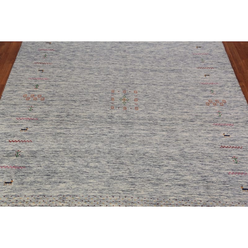 Tribal Striped Gabbeh Oriental Area Rug Hand-Knotted Wool Carpet - 7'10" x 9'7"