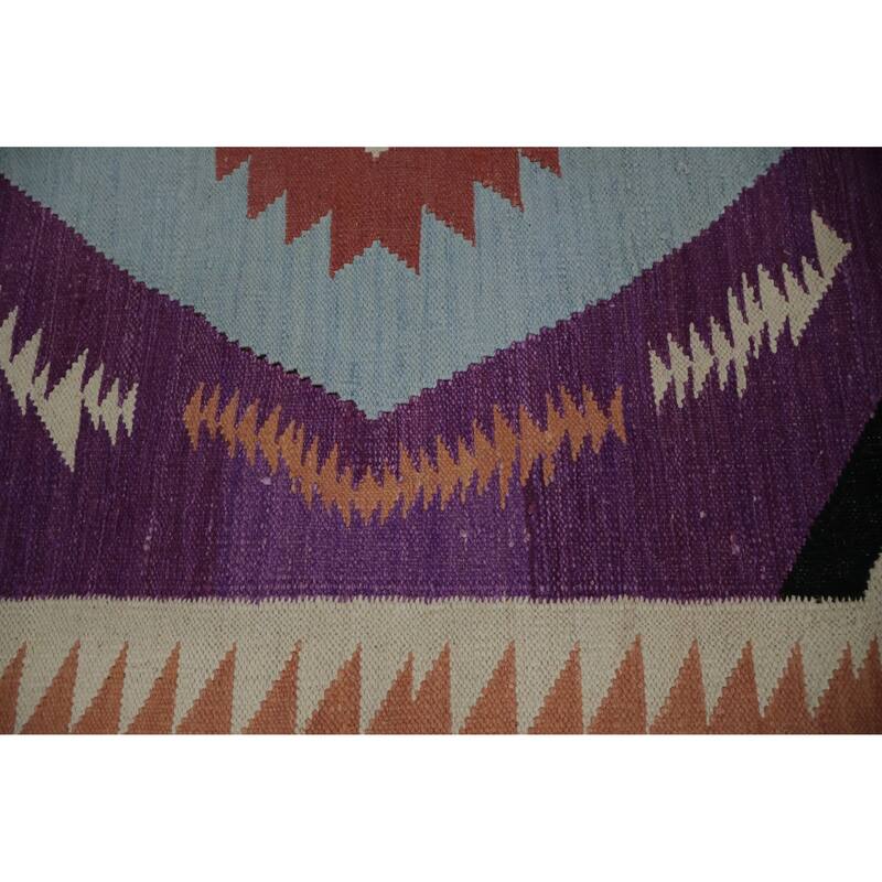 Hand Woven Oriental 100% Wool Carpet Southwestern Tribal Purples Kilim Area Rug - 9' 11'' X 8' 3''