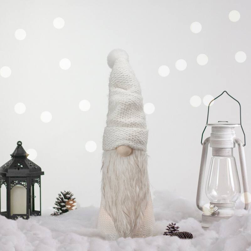 20" LED Lighted White Knit Gnome Christmas Figure