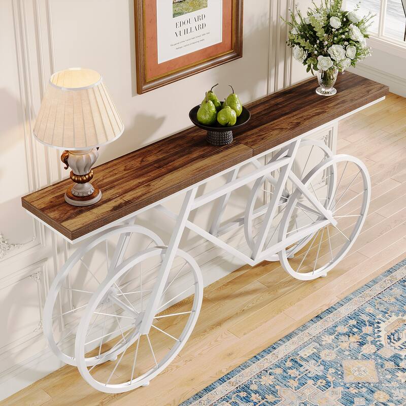 70.9-Inch Long Narrow Console Table with Metal Bicycle Base - Brown - 70.87" L x 11.81" W x 33.46" H