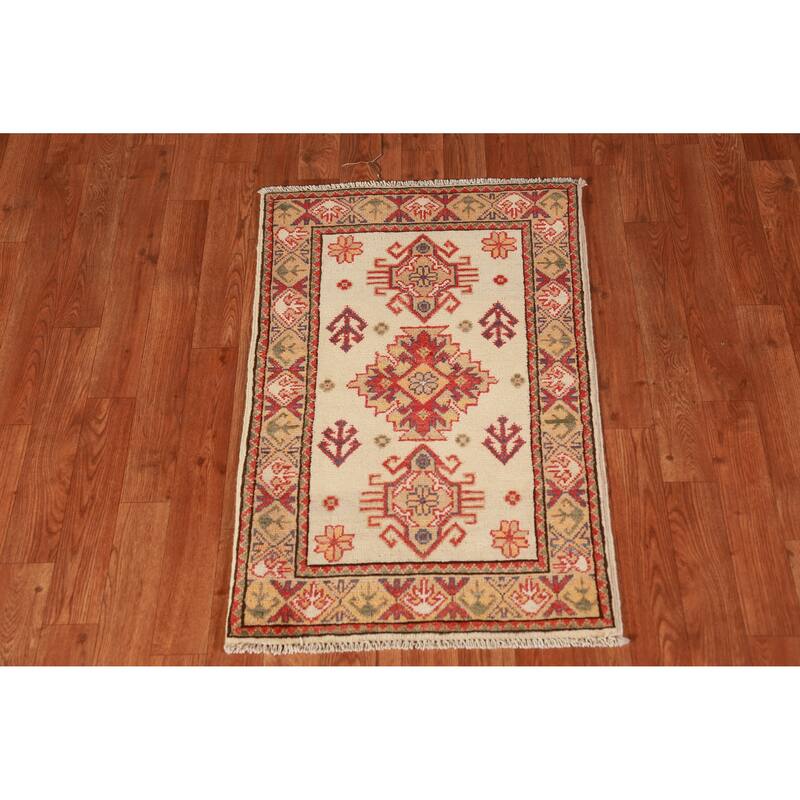 Traditional Kazak Oriental Foyer Rug Hand-Knotted Wool Carpet - 2'0"x 3'0"