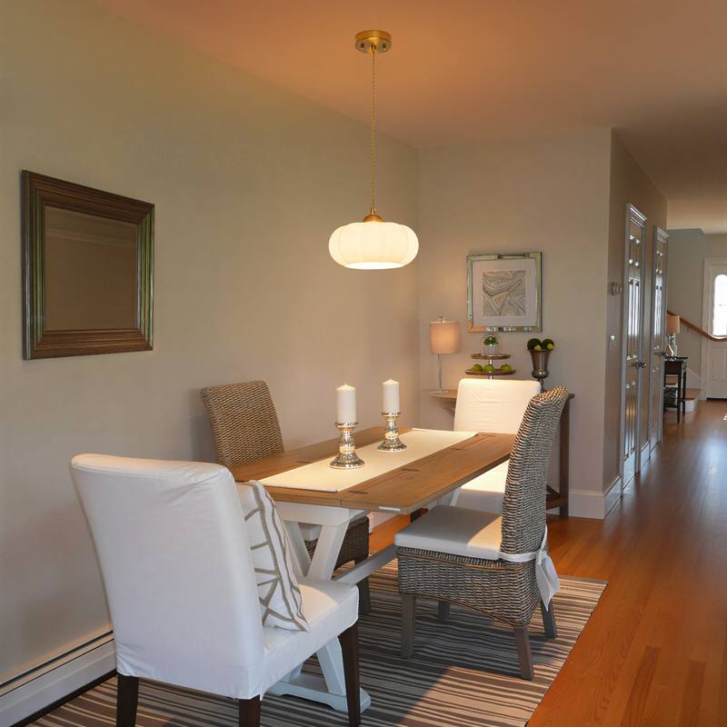 1-Light Gold Lantern Chandelier Drum Shape Hanging Kitchen Island Light