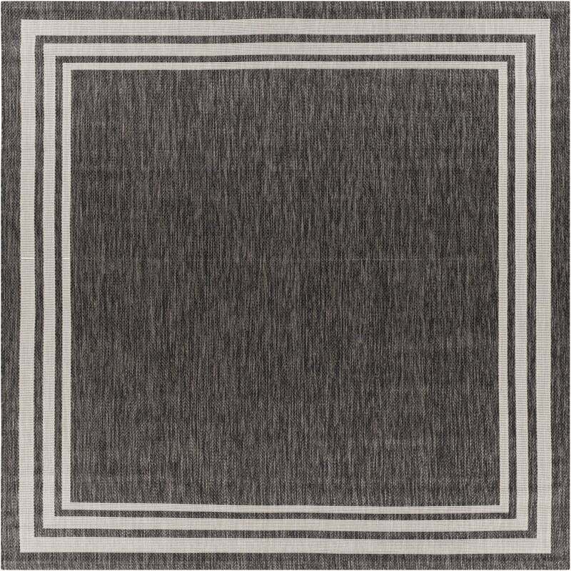 Livabliss Eagean Updated Traditional Stripe Indoor / OutdoorArea Rug - 7'10" x 7'10" Square - Charcoal