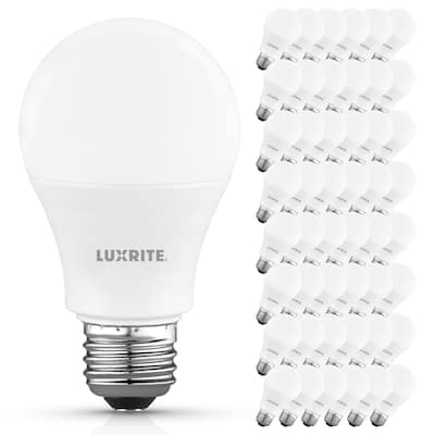 Luxrite A19 LED Light Bulb 8W=60W Non-Dimmable 3500K 800LM E26 Base Damp Rated ETL Listed 48-Pack - Natural White 3500K