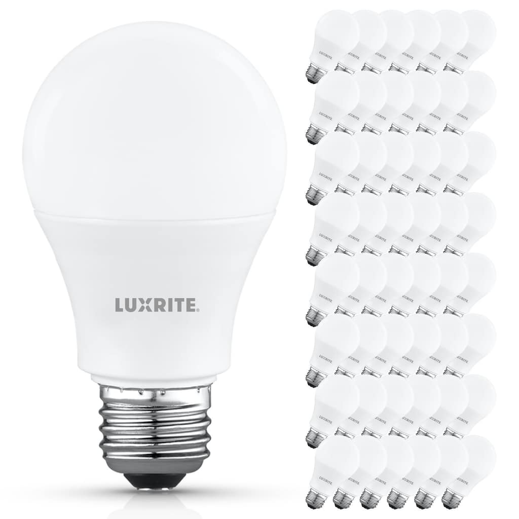 Luxrite A19 LED Light Bulb 8W=60W Non-Dimmable 5000K 800LM E26 Base Damp Rated ETL Listed 48 Pack - Bright White 5000K