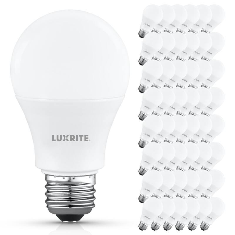 Luxrite A19 LED Light Bulb 9.5W=75W 5000K 1100LM Non-Dimmable E26 Base Damp Rated ETL Listed 48-Pack - Bright White 5000K - Bright White 5000K
