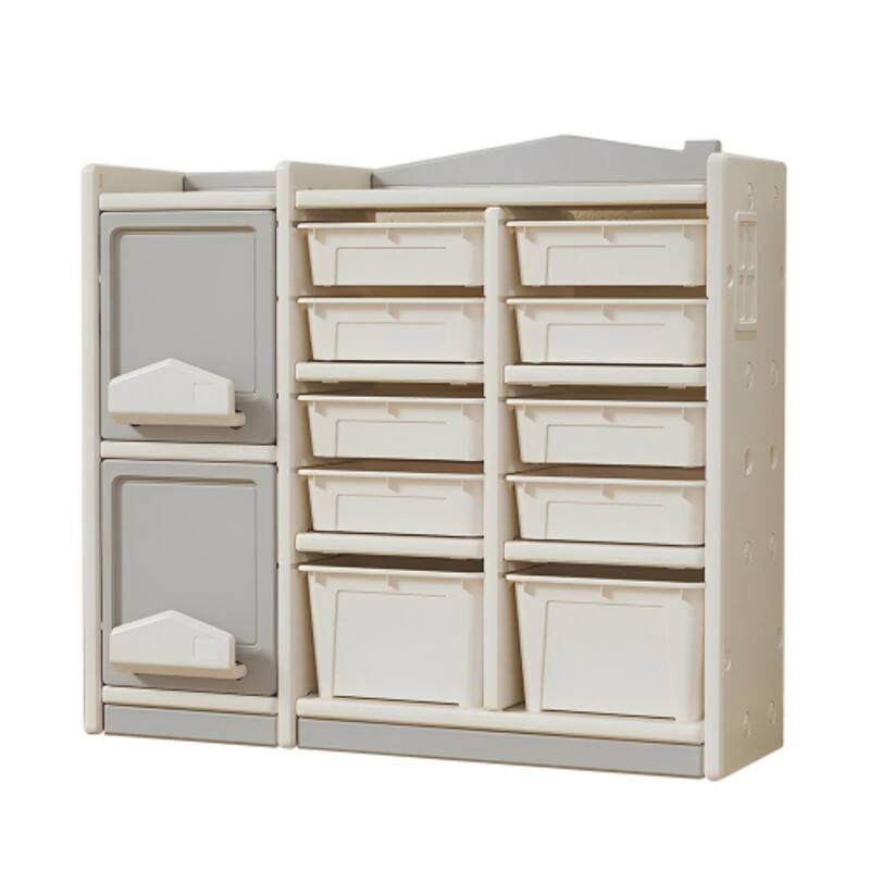 Multilayer Kids' Toys Storage Cabnient Storage Children's Floor Shelf Clutter Organizer Basket - Grey 10+2