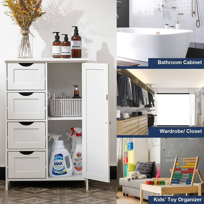 Freestanding Bathroom Storage Cabinet with Adjustable Shelf & Drawer
